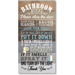 Hanging Bathroom Rules Decor Sign, Hanging Bathroom Wood Sign Decor