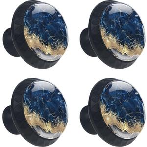 4 Pack Cabinet Knobs Navy Blue Black Marble, Glass Dresser Drawer Pulls Furniture Hardware Cupboard Wardrobe Handles for Multicolored 3.5x2.8CM/1.38x1.10IN