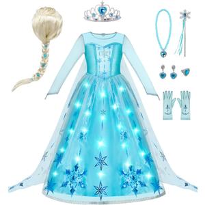 Spooktacular Creations Halloween Kids Ice Princess Dresses, Light-Up Princess Costume for Girls, Sequin Gown for Birthday (3T (3-4 yrs))