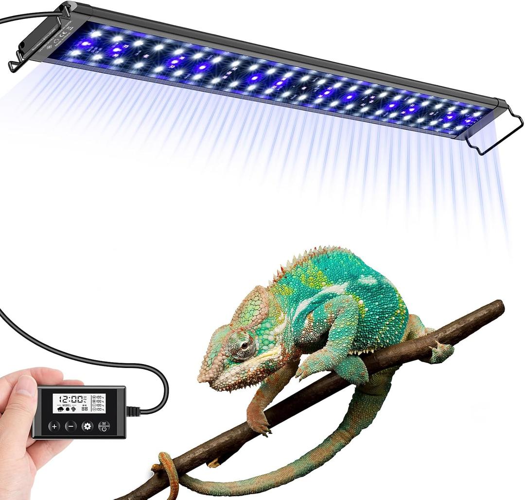27-Inch LED UVA UVB Light for Reptiles with Controller, Full Spectrum UVA & UVB Reptile Light with Auto 24-Hour Cycle Timer & 10 Dimmable for Bearded Dragons, Turtles, Frogs, Snakes, Plants