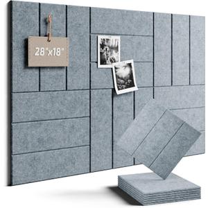 Felt Bulletin Board Tiles -28"x18" Cork Board Alternative for Office Decor, Push Pin Board Wall Organizer 6-Pack -Blue Gray