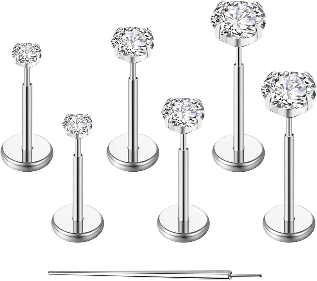 Gotumo 20G Flat Back Earrings Stud G23 Titanium Threadless Tragus Labret Cartilage Lip Medusa Conch Body Piercing Jewelry Hypoallergenic for Women Men