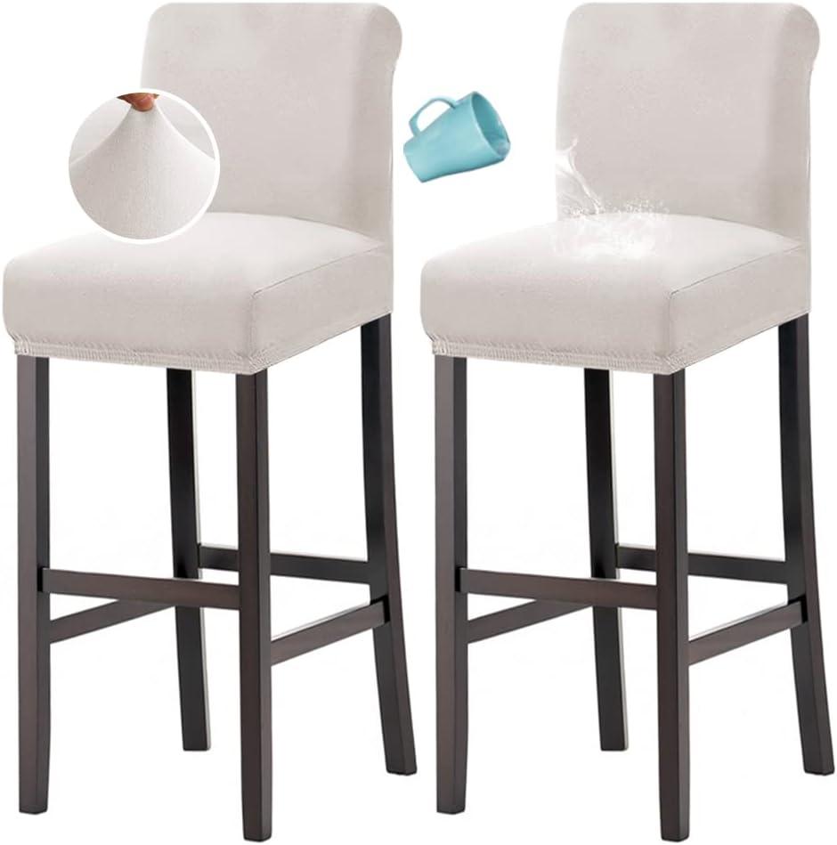 H.VERSAILTEX 100% Waterproof Bar Stool Cover Stretch Counter Stool Pub Chair Slipcover for Dining Room Removable Soft Thick Solid Fleece Fabric Bar Stool Slipcovers Set of 2, Ivory