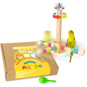Agape Bird Perch Toy, Parrot 360 Interactive Rotating Toy, Bird Cage Accessories for small and medium Parrots to Expend Energy, Wooden Stand for Parakeets Cockatiels Lovebirds Conures Finches Budgies