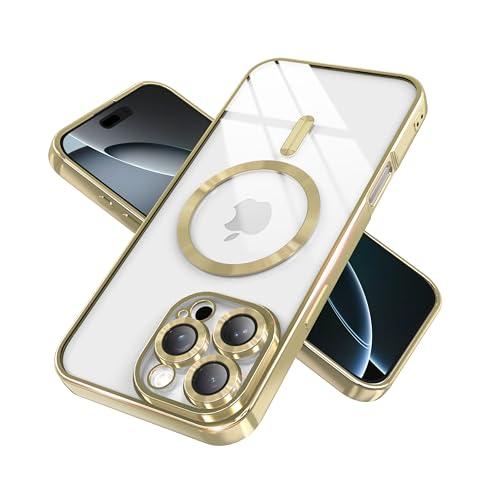 IAIYOXI Magnetic Clear Case for iPhone 11 Pro with Full Camera Lens Protection,Compatible with MagSafe,Plating Soft TPU Phone Case,Anti-Scratch Shockproof Slim Cover for Women Gilrs Men - Gold