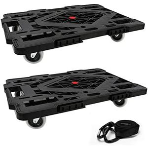 Insdawn Furniture Dolly, 2 Pack Large Moving Dolly, 22.4in*15.8in with 880Lbs Capacity of 120in Rope, Heavy Duty Furniture Movers Wheels, Portable and Connectable Dollies with Wheels, Black