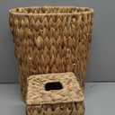 Water Hyacinth Trash Can 15L & Wicker Square Tissue Box, Handwoven Waterproof Waste Basket with Handles, Wicker Home Set for Bedroom, Bathroom, Kitchen, Office, Balcony (Khaki)