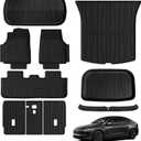 TripleAliners 10PCS Floor Mats Fit for 2026 2025 Tesla Model Y Juniper Set Full Protection All Weather TPE Anti-Slip Custom Fit Floor& Frunk& Trunk& Rear Lower& Backrest Mat& Bumper Guard