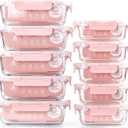 C CREST [10 Pack] Glass Meal Prep Containers, Food Storage Containers with Lids Airtight, Glass Lunch Boxes, Microwave, Oven, Freezer and Dishwasher Safe (Pink)