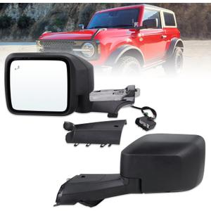 Left Driver Side Mirror Compatible With 2021-2025 Ford Bronco NO Fits Sport With Manual Folding Power Glass Heated Blind Spot Temperature Sensors Matte Black Replace#M2DZ-17683-B (9Pins)