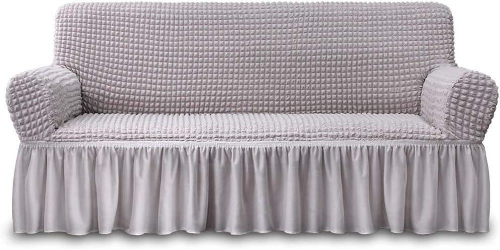 NICEEC Sofa Slipcover Grey Sofa Cover 1 Piece Easy Fitted Sofa Couch Cover Universal High Stretch Durable Furniture Protector with Skirt Country Style (3 Seater Lilac Gray)