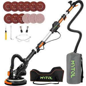 Electric Drywall Sander with Vacuum Dust Collection, Variable Speed, LED Light, Foldable Handle, Sanding Discs & Grids (Orange)
