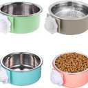 4 Pieces Crate Dog Bowl, Removable Stainless Steel Pet Kennel Hanging Food Water Feeder Bowl Cage Coop Cup for Puppy Medium Dog Cat Rabbit Ferret Bird (Blue,Green,Red,Grey)