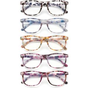 5 Pack Reading Glasses For Women - Stylish Blue Light Blocking Readers -Womens Men Spring Hinge Eyeglasses (2.00)