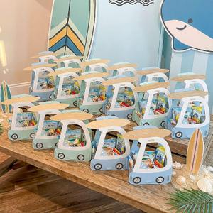 Novabright 24 Pcs The Big One Party Favors Boxes Goodie Bags 7.6x6.3inch Surf Summer Beach Party Bags Centerpiece for First/1st Birthday Decorations Blue Boho Baby Shower Supplies