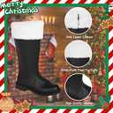Christmas Santa Boots, Men's Wide Calf Santa Combat Boots with White Fur for Halloween Christmas Costume (Black)