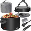 Electric Lunch Box for Adults, 34oz Portable Food Warmer with Insulated Carry Bag Dishwasher-Safe for On-the-Go Car/ Truck/ Office/ Travel Use, Stylish Food Heater Ideal Men Women's Gifts (Black)