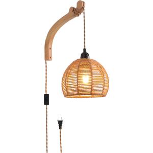 Plug in Wall Sconce,Farmhouse Wicker Wall Lamp Plug in,Hand Woven Rattan Wall Light Farmhouse Rustic Boho Sconces Wall Lighting for Living Room Bedroom (1 PACK, 7.87IN Rattan)
