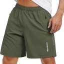 Mens Athletic Shorts 7 Inch Quick Dry Running Sports Shorts Lightweight Workout Gym Shorts Elastic Waist Shorts with Pockets (XX-Large, Army Green)