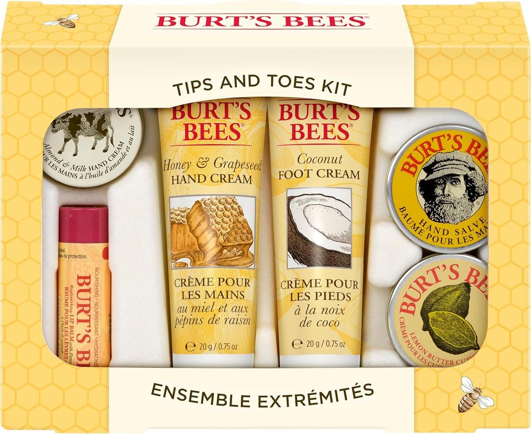 Burt's Bees Gifts Ideas - Tips and Toes Set, 6 Travel Size Products in Gift Box - 2 Hand Creams, Foot Cream, Cuticle, Hand Salve and Lip Balm | Gifts Ideas, Gift Box, 2 Hand Creams