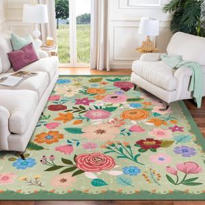 Washable Boho Entryway Rug 2' 3'Small Rug Floral Vintage Green Door Mat Indoor Entrance Non-Slip Soft Oriental Colorful Carpet Kitchen Entryway Bedroom Corridors Indoor