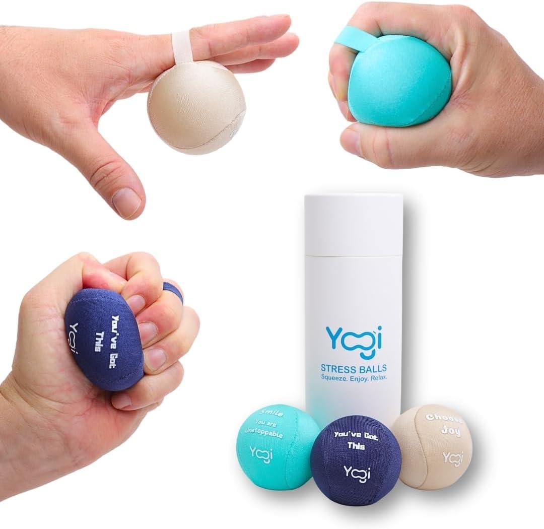 Yogi Stress Ball with Finger Grip Strap  Squeeze Ball for Anxiety Relief & Hand Therapy  Grip Strength Trainer for Adults & Kids, Fidget Toy for Stress Relief, Squishy Sensory Ball
