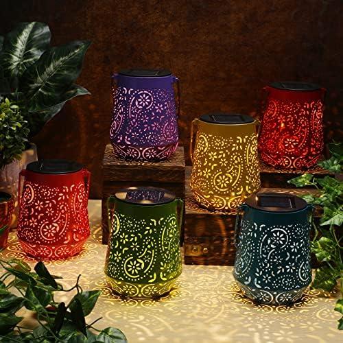 Woanger 6 Pcs Solar Lanterns Outdoor Waterproof for Women Garden Decor Metal LED Hanging Lantern with Handle Decorative Solar Lights for Table Patio Porch Yard Pathway