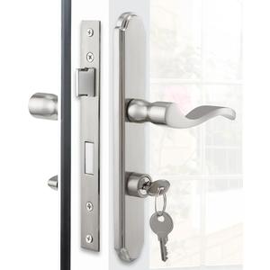 MaxxGeek Flat Slot Storm Door Handle Complete Set, Mortise Keyed Lever Mount Latch with Deadbolt for Screen and Storm Doors (Brushed Nickel)