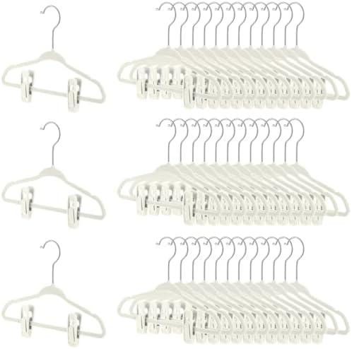 Soaoo 150 Pcs Baby Velvet Hangers with Clips 50 Velvet Hangers and 100 Non Slip Clips for Kids Pants, Shirts, Dresses(Beige)