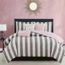 Juicy Couture Cabana Stripe Reversible Bedding Set - King Size - Grey and White Stripe Print  6 Piece Set  Includes 1 104" x 90" Comforter, 3 Decorative Pillows, 2 Shams