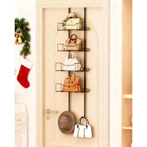 Metal Purse Organizer, Over The Door Storage, Door Organizer Hanging, Purse Hanger for Wall, Laundry Room Organization and Storage, Bag Hanger for Closet, for Bathroom, Pantry (4 Tier)