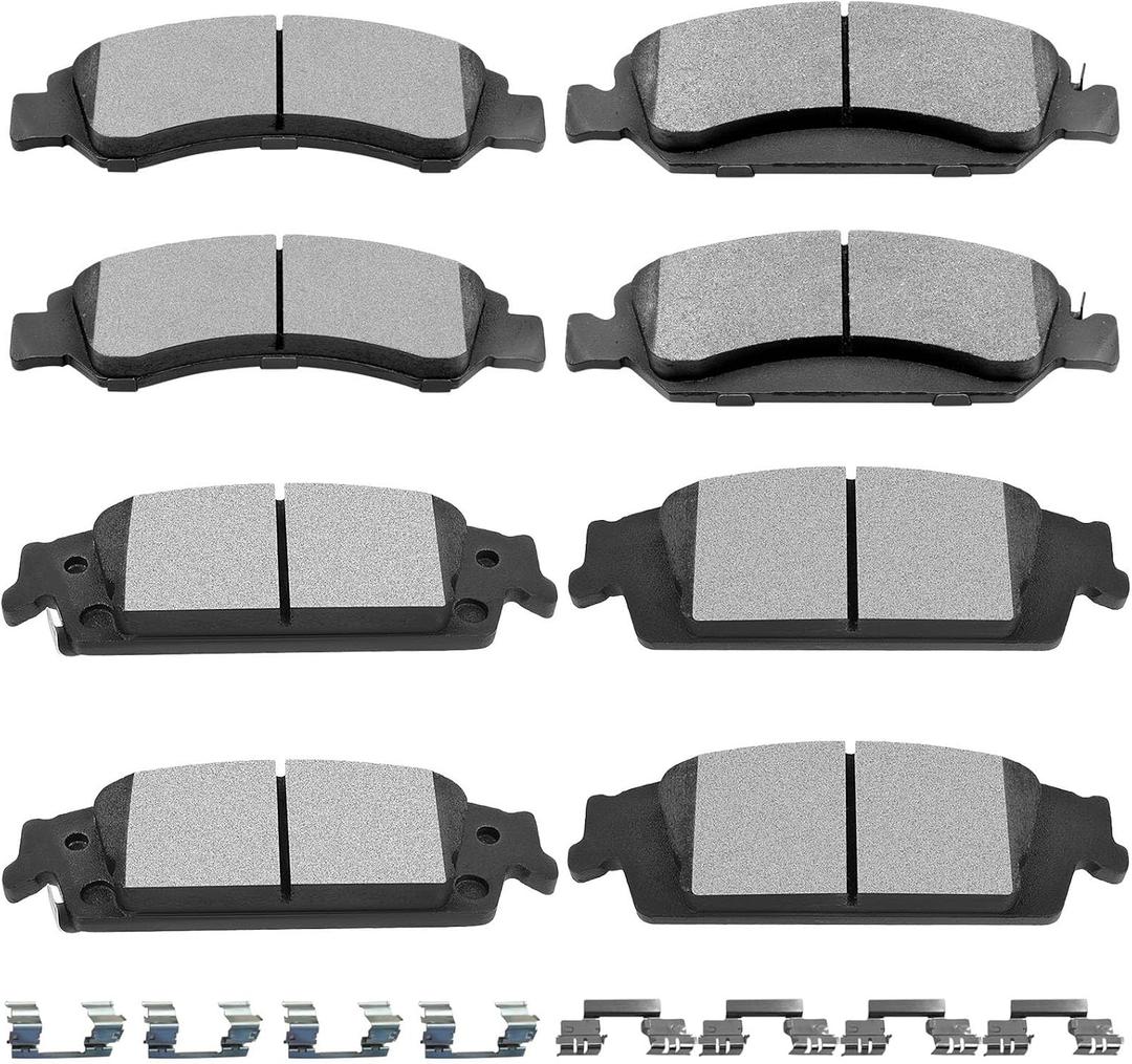 SCITOO Brake Pads Kits Front Semi-Metal Rear Ceramic 8pcs Fit for Cadillac Escalade,Escalade ESV,for Chevy Silverado 1500,Suburban,Tahoe,for GMC Sierra 1500,Sierra 1500 Limited,Yukon,Yukon XL