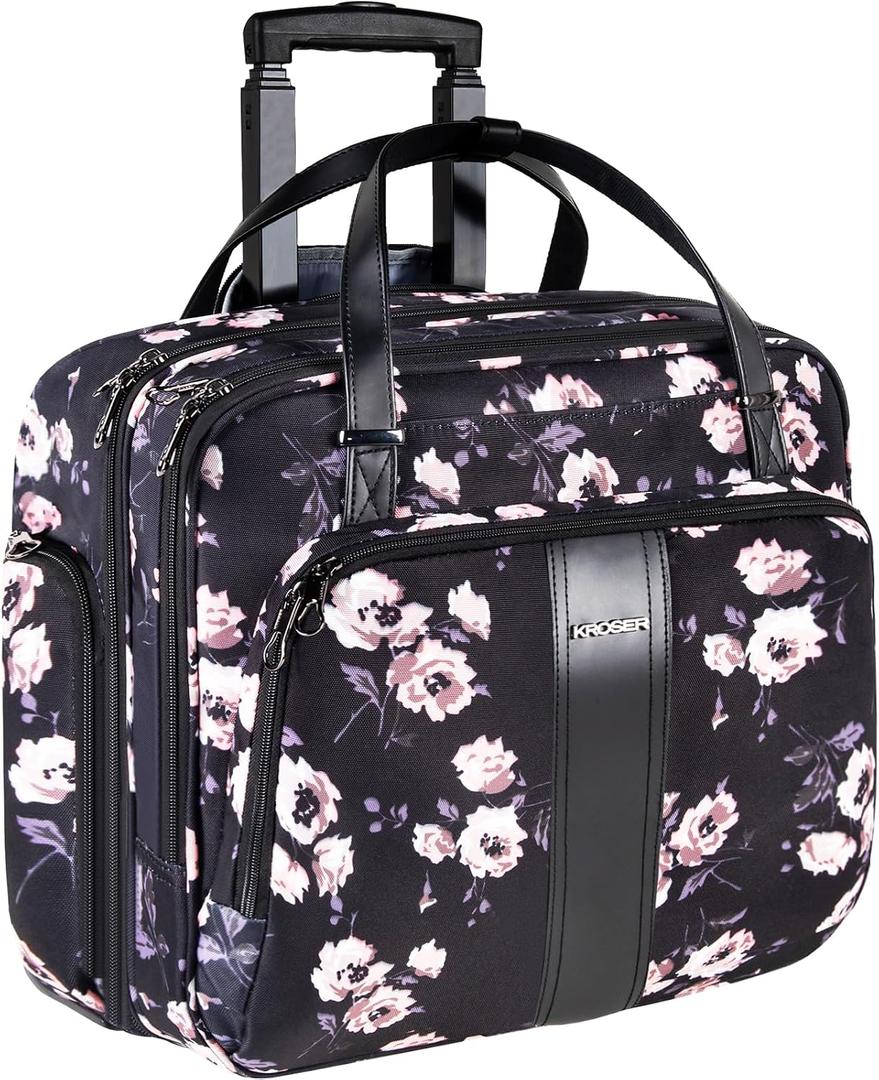 KROSER Rolling Laptop Bag Premium Rolling Laptop Briefcase Computer Bag Fits Up to 15.6 Inch Laptop Overnight Bag with RFID Pockets for Travel/Business/Women