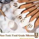 Non-Stick Silicone Kitchen Utensils Set with Natural Acacia Hard Wood Handle, Umite Chef 8 Pieces Kitchen Spatulas set, White, BPA Free, Baking, Serving and Cooking Utensils