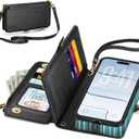 TUCCH Removable Crossbody Case Wallet for iPhone Air 2025, 9 Card Slot RFID Blocking, Stand, Lanyard, Wrist Strap, Wireless Charging, Zipper Pocket, PU Leather, Magnetic Flip Cover, Textured Black