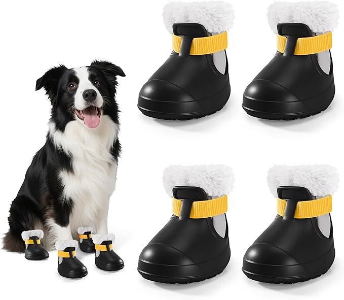 Dog Shoes for Small Medium Large Dogs, Removable Fleece Liner & Adjustable Straps, Waterproof Anti-Slip Paw Protectors, Dog Snow Boots for Winter Snow & Indoor Hard Floors (Black, 9)