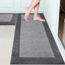 Machine Washable (24" x 36"+ 24" x 60"') Kitchen Rugs Set of 2, Non Slip Kitchen Mats for Floor, Absorbent Entrance Runner Rugs for Bedroom, Hallway, Bathroom, Door (Roll Packing) (Grey)