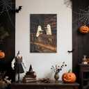 Moody Halloween Wall Art Two Cute Ghosts in A Library Poster Spooky Ghost Decor Dark Academia Canvas Print Reading Book Aesthetic for Living Room Apartment Bedroom 12x16inch Unframed