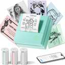 Sticker Printer, PM290 Mini Printer, Bluetooth Sticker Maker Machine with 3 Rolls Paper, Smart AI APP, Portable Print Pod for Study Note, Picture, List, DIY Gifts for School Office Home, Green