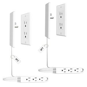 CABOCASA 2 Pack 3FT Flat Plug Extension Cord Power Strip with 3 Outlets, Patented Detachable Ultra-Thin Outlet Cover Concealer & Ultra-Flat Plug, Max. 13A 125V 1625W ETL Listed, White Color