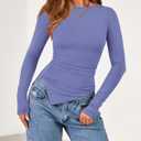 BTFBM Asymmetrical Tops for Women Long Sleeve Shirts Fall 2025 Ruched Slit Fitted Basic Tees Y2k Going Out Tunic Top (Small, Grey Blue)