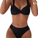 SOLY HUX Women's Two Piece Bathing Suit Underwire Push Up Swimsuit Summer Beach Bikini Set Solid Black Small