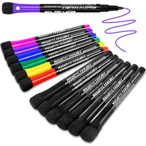 Magnetic Dry Erase Markers Fine Tip, 7 Colors (12 Pack) White Board Markers Dry Erase Marker with Eraser Cap, Low Odor Whiteboard Markers Thin Whiteboard Markers for Office Supplies