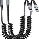 USB C to USB C Cable 6ft, 1Pack Coiled USB C Charger Cable Car, Type C Fast Charging for Cable for iPhone 17/16/15/Plus/Pro/Pro Max/MacBook Pro 2020/iPad Pro 2020/iPad Air 4/Samsung Galaxy S23