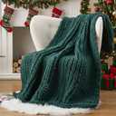 Battilo Dark Green Chunky Knit Throw Blanket, Soft and Thick Chirstmas Green Chenille Throw Blanket, 50"x60" Handmade Cable Knit Crochet Blanket, Knot Knitted Throw Blankets for Couch Home Decor