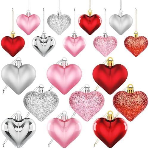 36Pcs Valentines Day Decor Heart Ornaments for Christmas Tree Decorations Red Pink Heart Shaped Baubles Ornaments for Valentine's Day Hanging Decorations or Wedding Party Supplies Home Decor