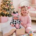 BABESIDE Baby Doll Girl - 17-Inch Soft Body Realistic Baby Doll with Blue Eyes and Cow Outfit Lightweight Real Life Baby Dolls for 3+ 4 5 6 7 8 9 Years Girl Birthday Gifts, Pretend Play and Christmas