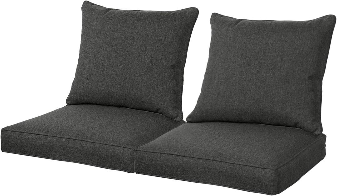 QILLOWAY Outdoor Chair Patio Repalcement Cushions,2counts,Charcoal Grey/Black