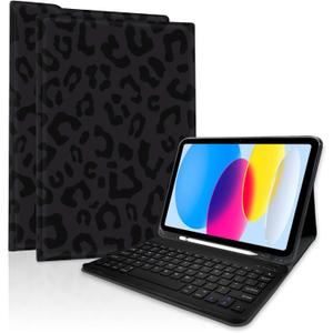 TopPerfekt for Bluetooth Keyboard iPad Air 11 Inch Case (M3/M2-2025/2024), iPad Air 5th Generation 2022/4th Gen 2020 10.9 Inch, Pencil Holder, Detachable, Rechargeable -Leopard Black