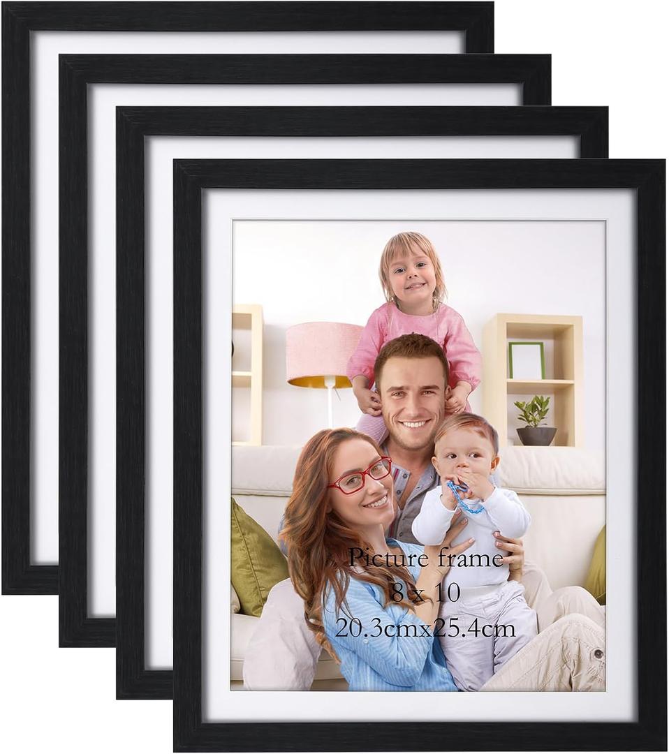 Giftgarden 8x10 Picture Frame Black with Mat, 9x11 Frames Matted to 8 x 10 Photos for Wall or Tabletop Decor, Set of 4